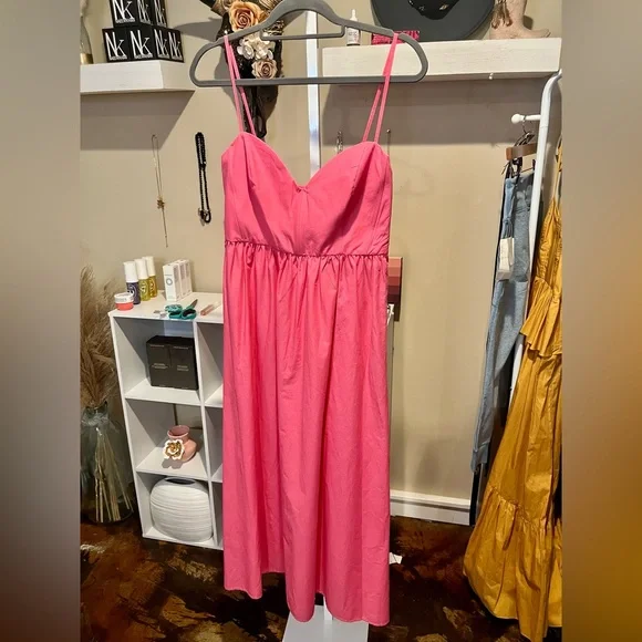 NWT Steve Madden Pink Sweetheart Neck Cotton Poplin Midi Dress - Picture 4 of 6